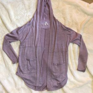 Purple cardigan with hoodie, used